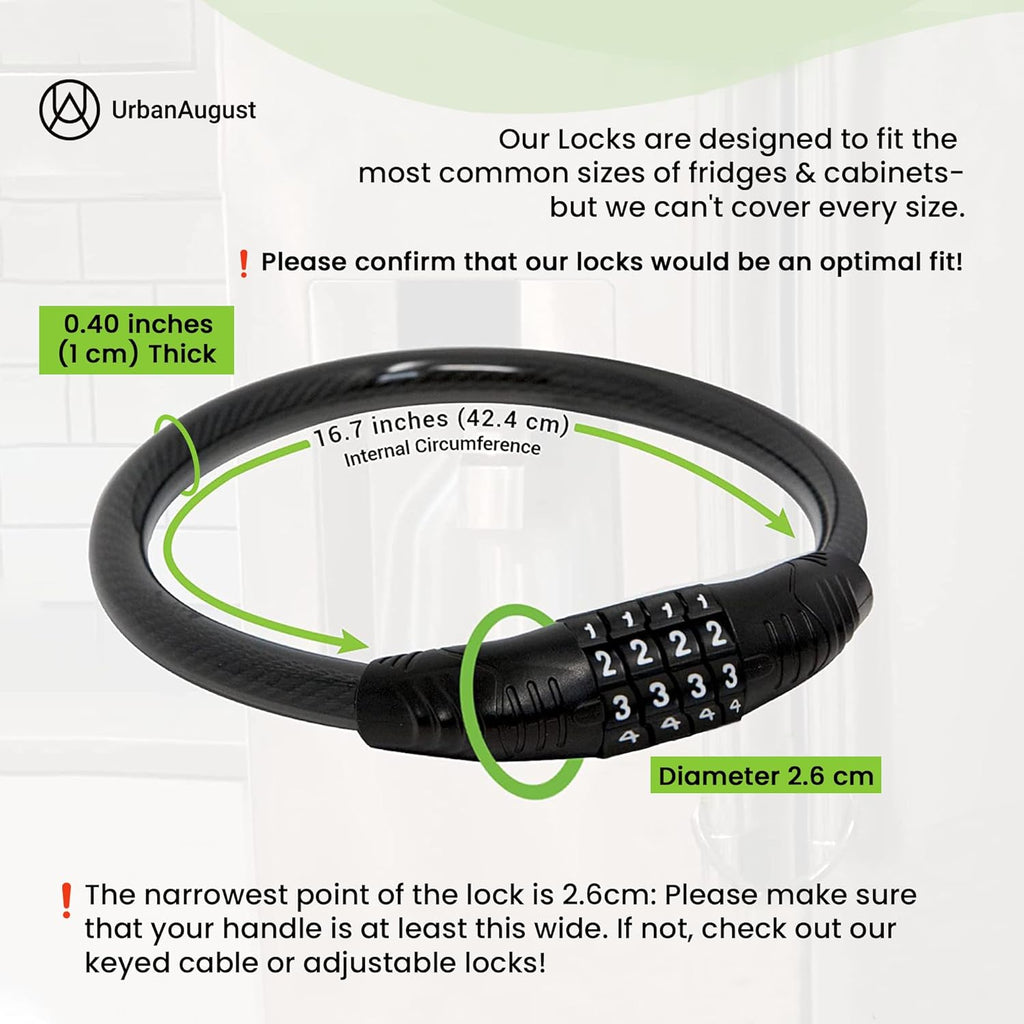 Urban August Fridge Lock: Multi-Functional Cable Combination Lock, for French-Door Refrigerators and Cabinets. Great Fridge Lock for Children or Adults (Two)