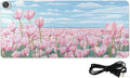 Heated Desk Pad Mouse Pad 31.5x13 Inch PU Leather Desk Mat with 3 Heat Levels Large Mouse Gaming Computer Laptop Mat Pink Tulip Field and Blue Sky