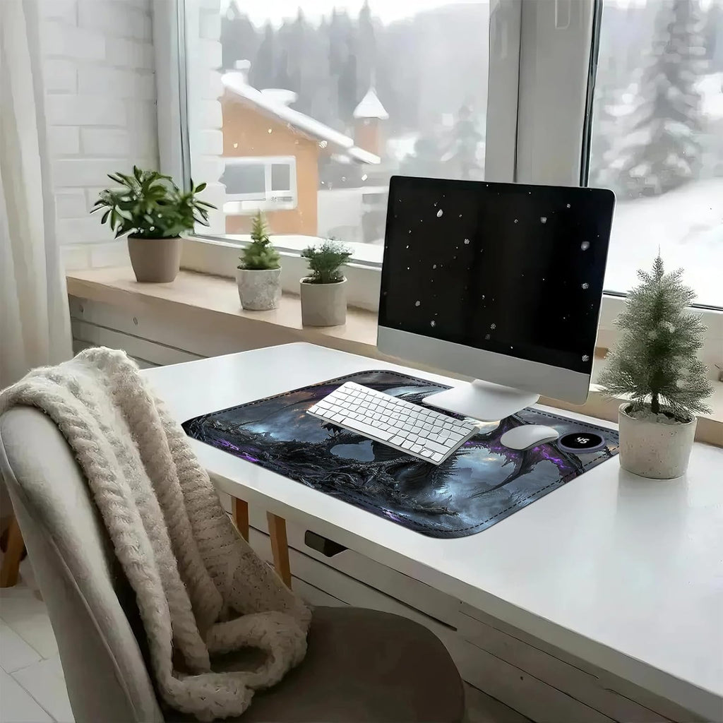 Heated Mouse Pad with 3 Temperature Settings(104°F–122°F),Large 24x14.2 Inch PU Leather Heated Desk Mat,Waterproof Warming Pad for Office,Gaming & Cold Hands Relief,Dark Dragon Fantasy