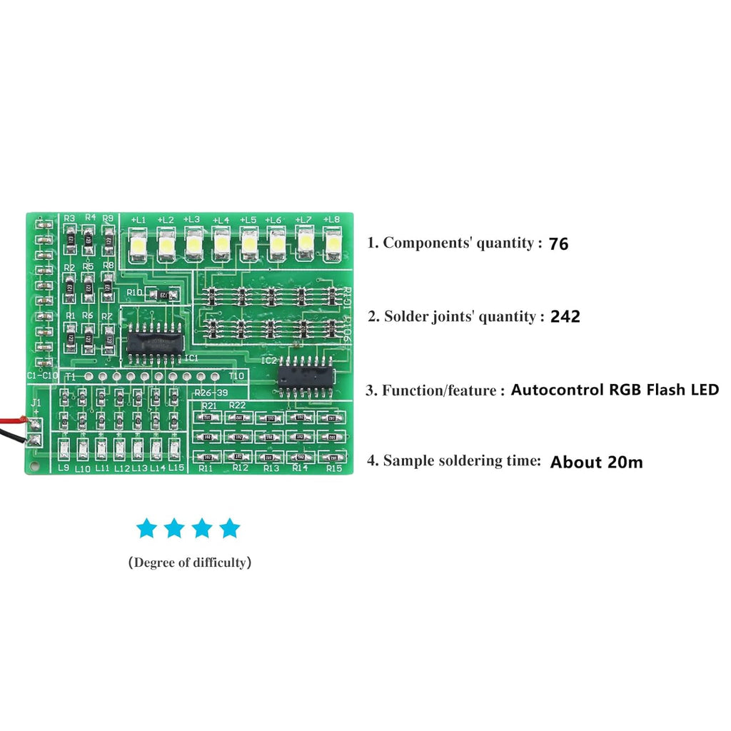 SMD Soldering Practice Kit DIY 15-Way RGB Flash LED Autocontrol SMT Electronics Projects Learn How to Soder(0315CD4)