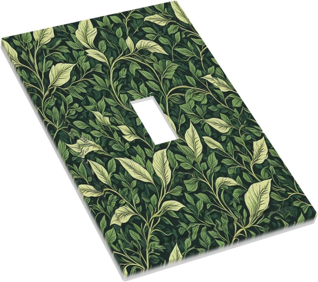 Vintage Green Plant Leaves Single Toggle Light Switch Cover plate Outlet Cover Decorative Switchplate Wall Plates Electrical Panel Cover for Bathroom Living Room 5 X 3 IN