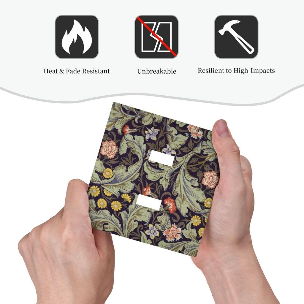 Boho William Morris Floral Green Leaves Flower Decorative Switch Plates 2 Gang Double Toggle Outlet Light Switch Cover Wall Plate Electrical Faceplate for Farmhouse Home Decor
