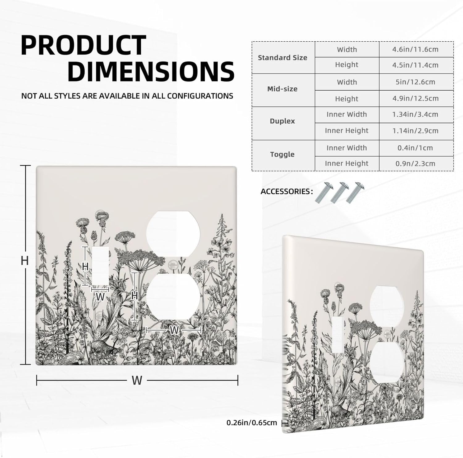 Decorative Outlet Covers Beige Skech Plant Leaves Flowers 2 Gang Wall Plate Cover Single Toggle Duplex Combo Two Switch Light Switch Cover Plate Jumbo Dual GFCI Faceplate