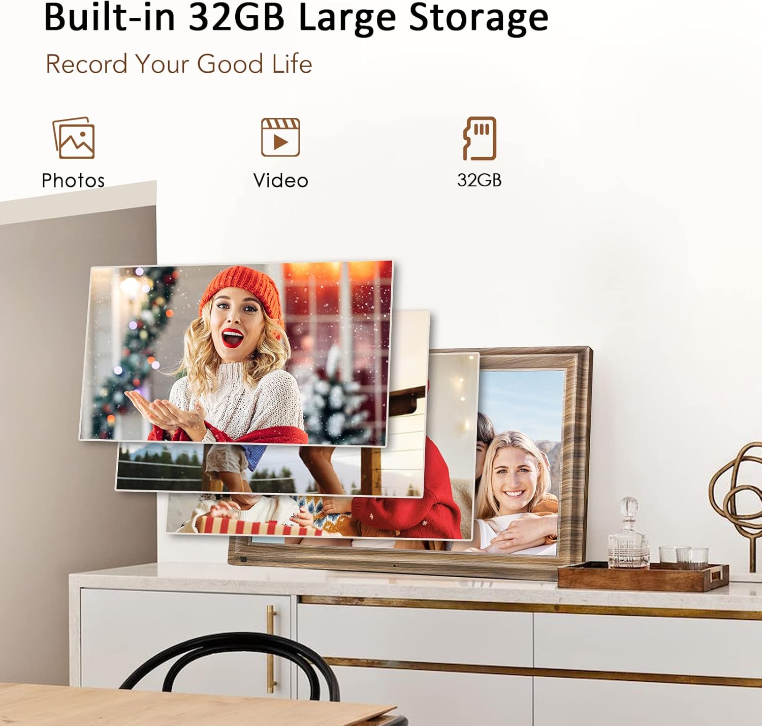 16 Inch Large Digital Picture Frame, Canupdog Digital Photo Frame with 32GB Storage Wall Mountable, Auto-Rotate, Motion Sensor Share Photo Video via App