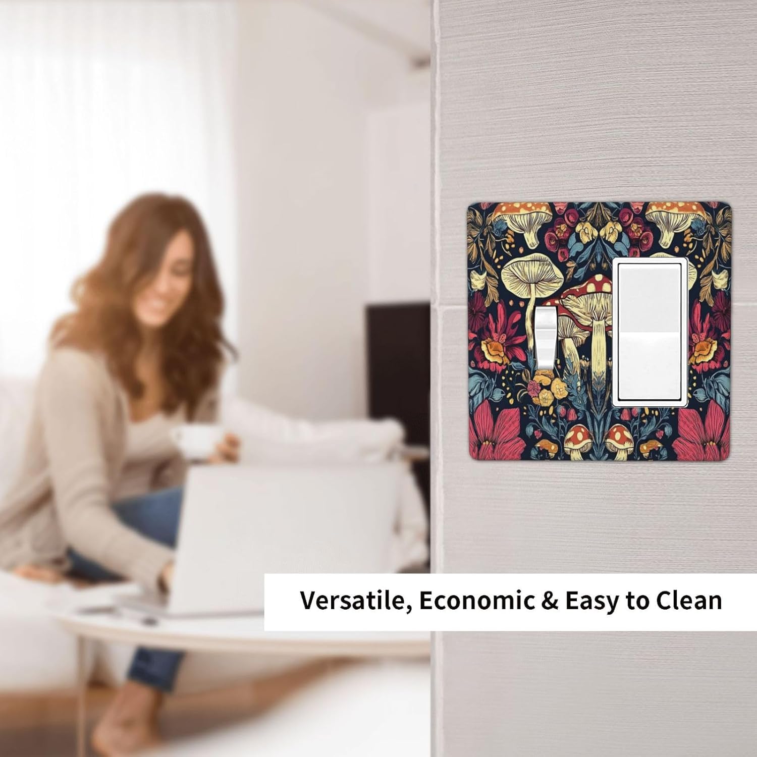 Outlet Covers Coloful Red Yellow Orange Magical Mushroom Forest 1 Toggle 1 Rocker Combo Light Switch Cover Plate Decorative Switch Plate Covers Electrical Wall Plate for Bedroom Home Decor
