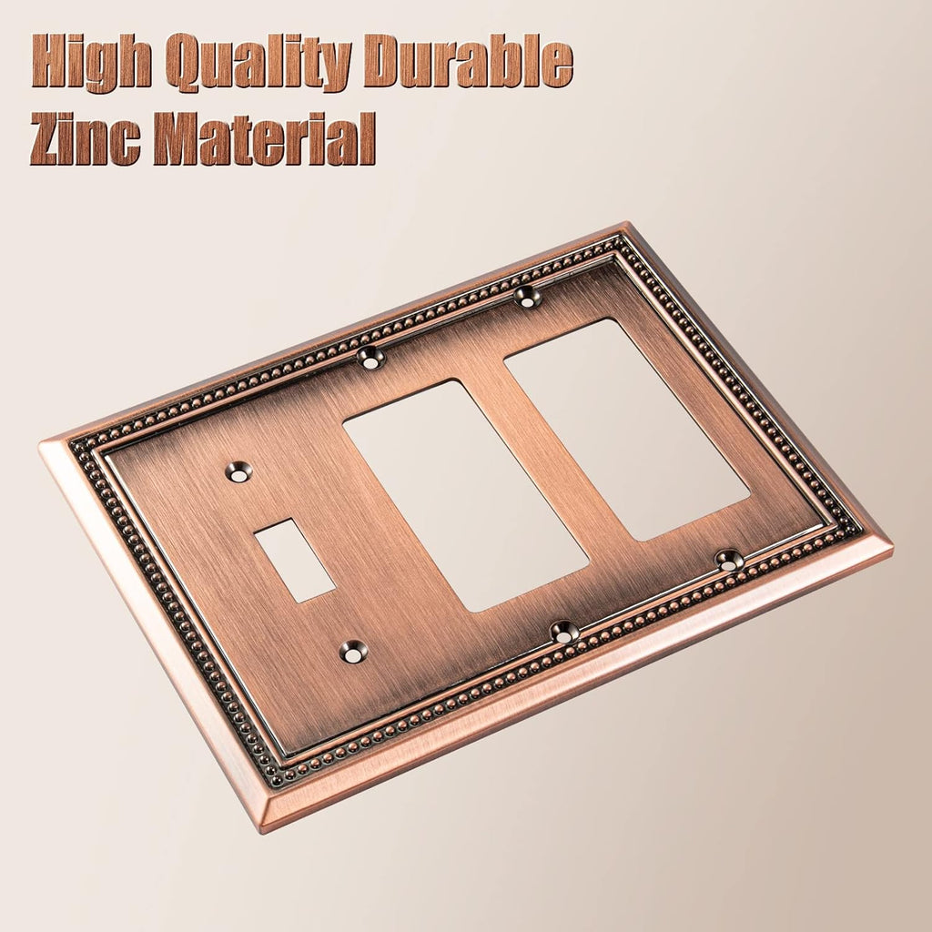 Henne Bery Sunken Pearls Heavy Duty Decorative Wall Plate Switch Plate Outlet Cover (Single Toggle/Double Decorator, Antique Copper)