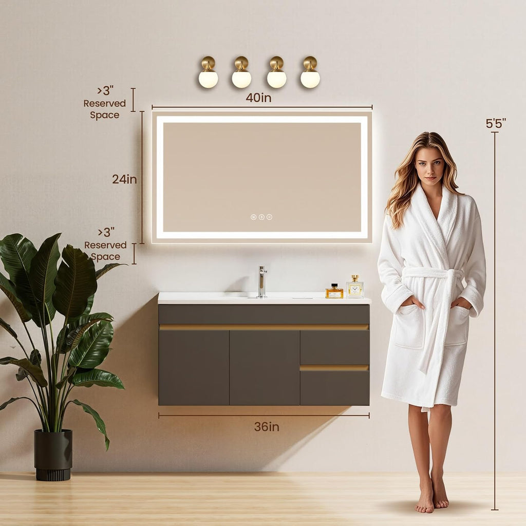 40X24 LED Bathroom Mirror with Lights, Anti-Fog, Backlit + Front Lit (CRI>90), Lighted Bathroom Vanity Mirror for Wall, Memory Function, Dimmable, Tempered Glass, Shatter-Proof