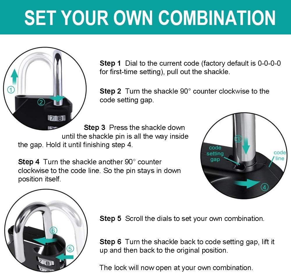 ZHEGE Padlock, Combination Lock 4 Digits, Outdoor Padlock Weatherproof for Gym Locker, Garden Fence Gate (Black)