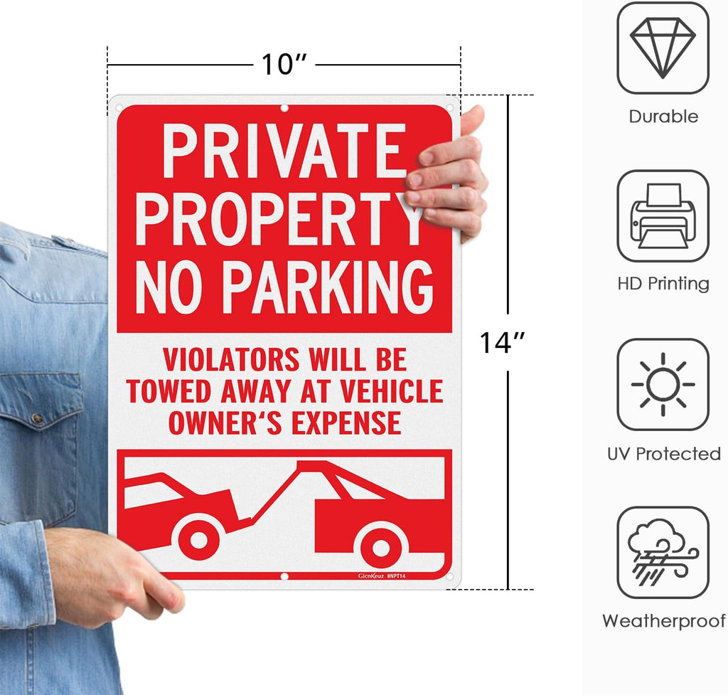 GicnKeuz Private Property No Parking Signs, 14x10 Inches Violators Will Be Towed Away at Vehicle Owner's Expense Signs, Reflective Aluminum, Weather Resistant, Waterproof (2 pack)