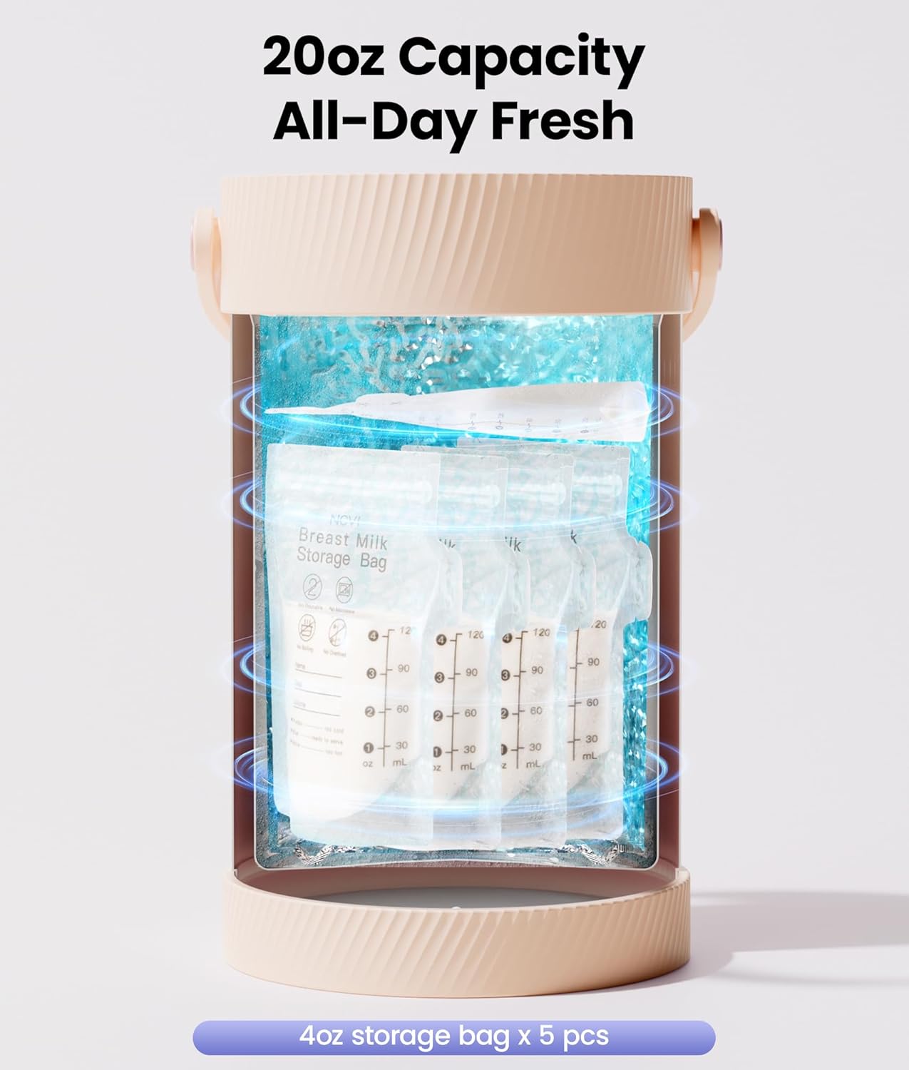 NCVI Portable Breast Milk Chiller Thermos Bottle(Wide-Mouth), Stainless Steel Baby Milk Cooler for Travel Work, Refrigerated Milk Freezer with Gel Tube Suitable for Milk Storage Bags, Pink 20fl oz