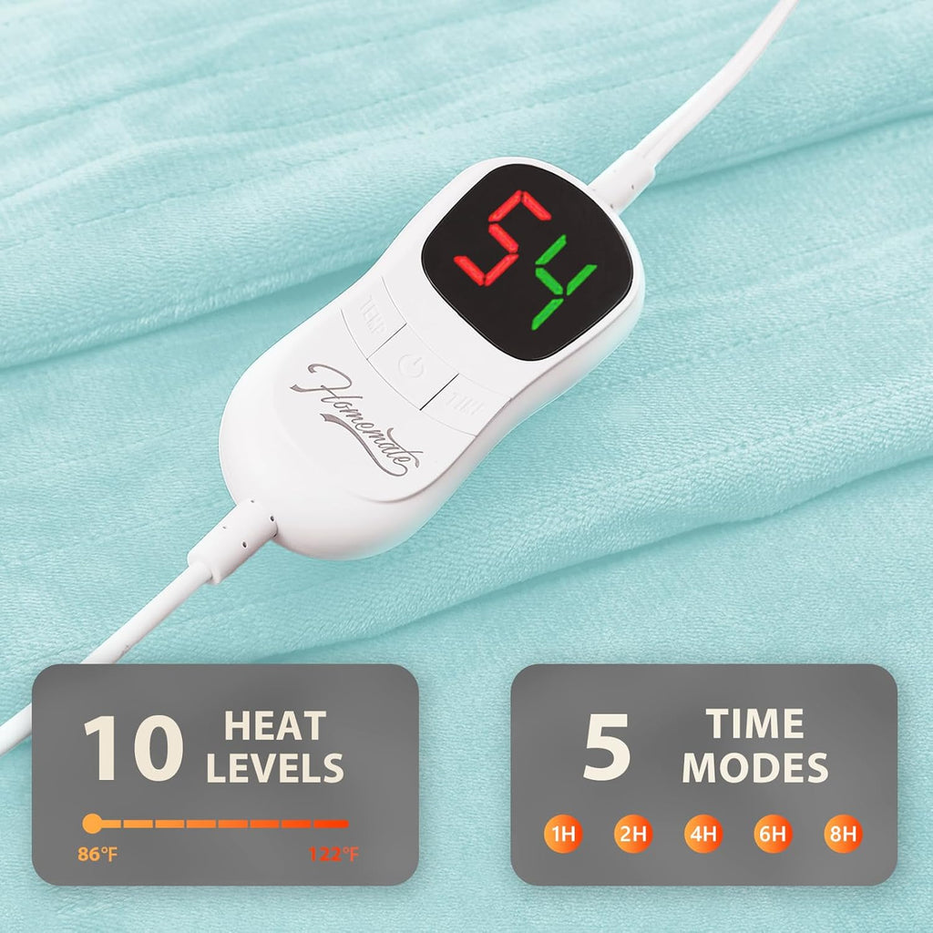 Homemate Electric Heated Blanket King Size - 100"x90" Heating Blanket King Size Dual Control 1/2/4/6/8 Hours Auto-Off 10 Heat Level Over-Heat Protection Flannel Sherpa ETL Certification