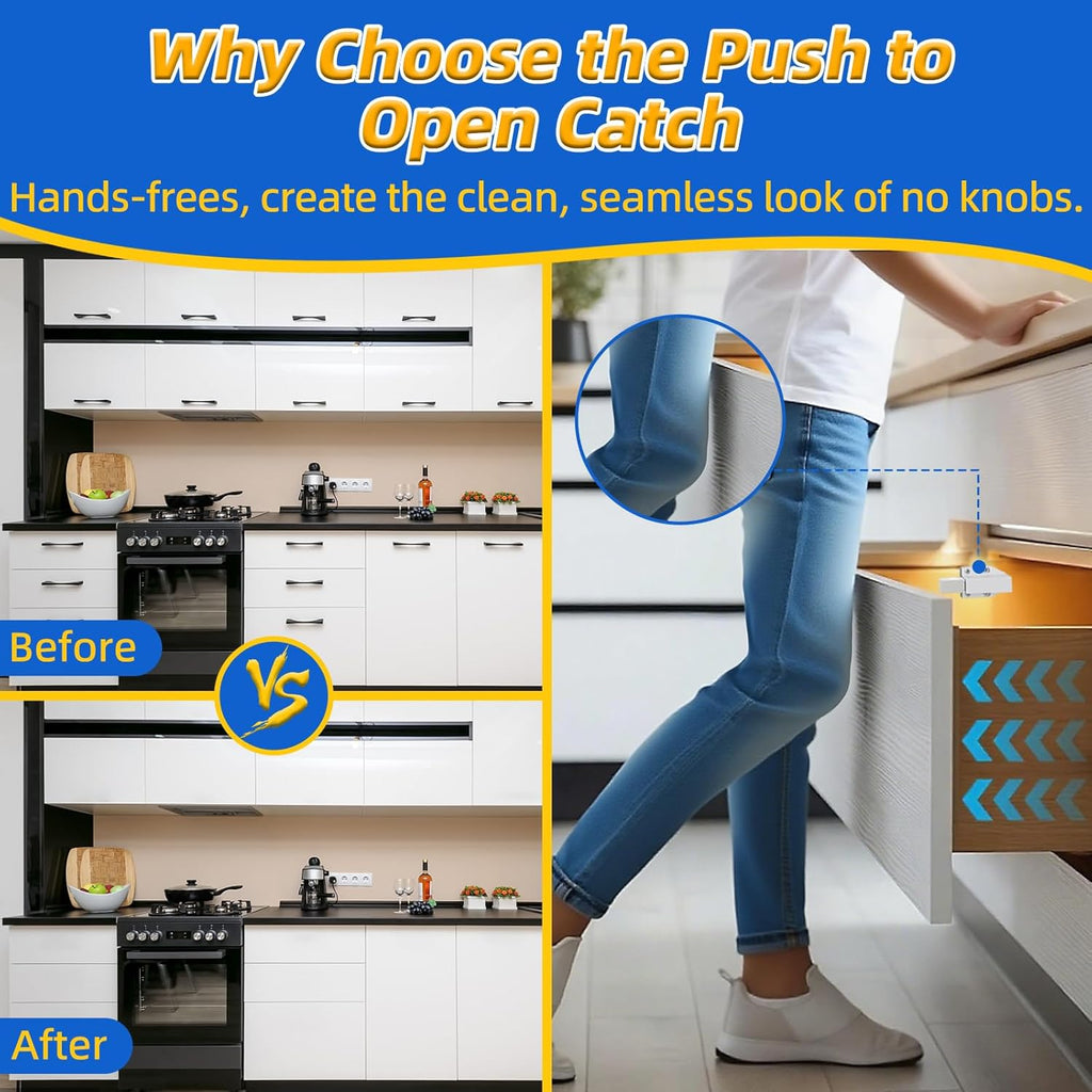 Jiayi Push Open Door Latch Push Catch Magentic Push Open Cabinet Latches Hardware for Kitchen Drawer Closer Touch Release Open for RV Door Damper, Large Push to Open Wardrobe Closure (White, 8 Pack)
