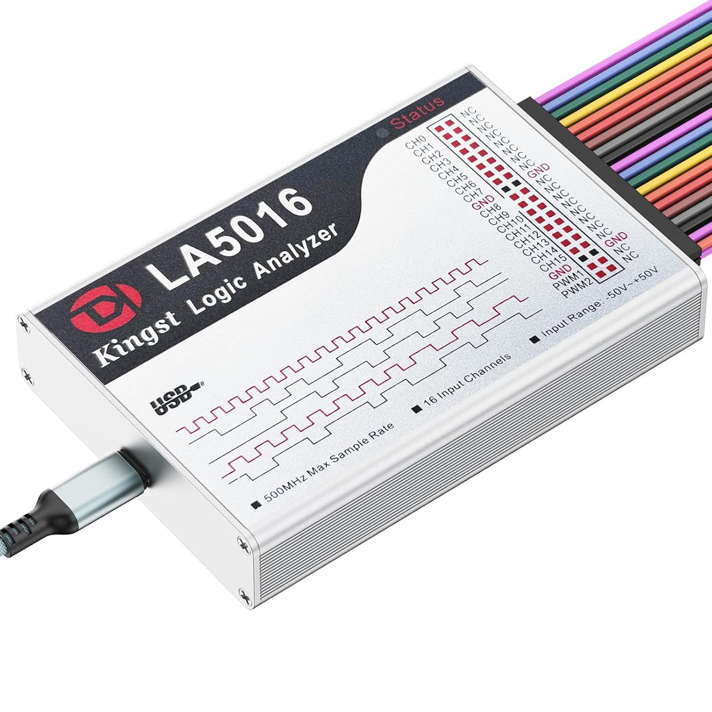 LA5016 USB Logic Analyzer - 16 Channels 500MS/s 10GB Depth PWM Generator, MCU ARM FPGA Debug Tool, English Software, Support for Windows, macOS, Linux