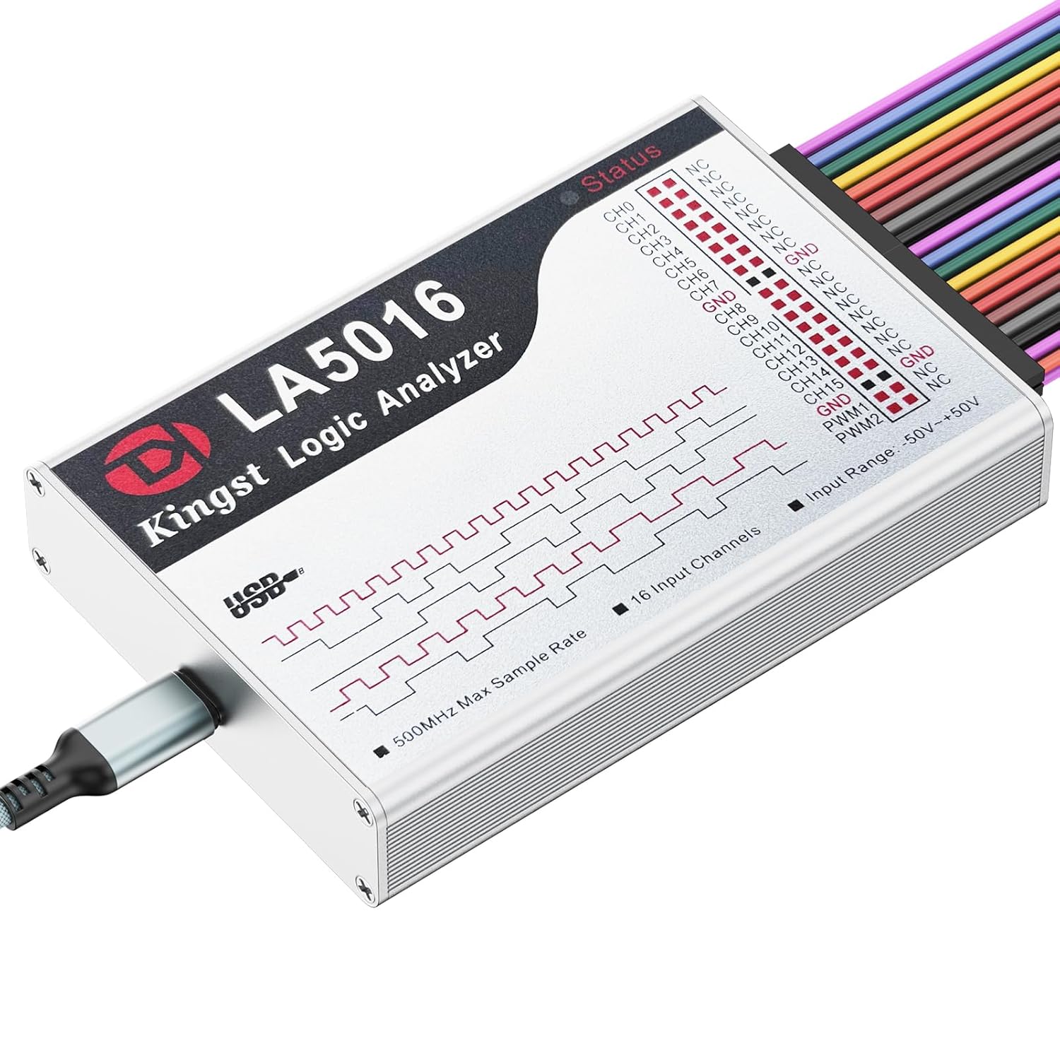 LA5016 USB Logic Analyzer - 16 Channels 500MS/s 10GB Depth PWM Generator, MCU ARM FPGA Debug Tool, English Software, Support for Windows, macOS, Linux