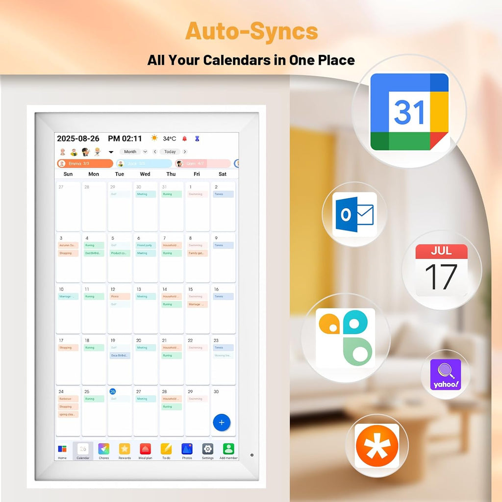 Digital Calendar 15.6" Smart Calendar&Chore Chart, 1920*1080 Interactive Touchscreen Electronic Calendar for Family Schedules, 64GB Wifi Meal Planner, Wall&Desk Mountable, 2025 Calendar-White