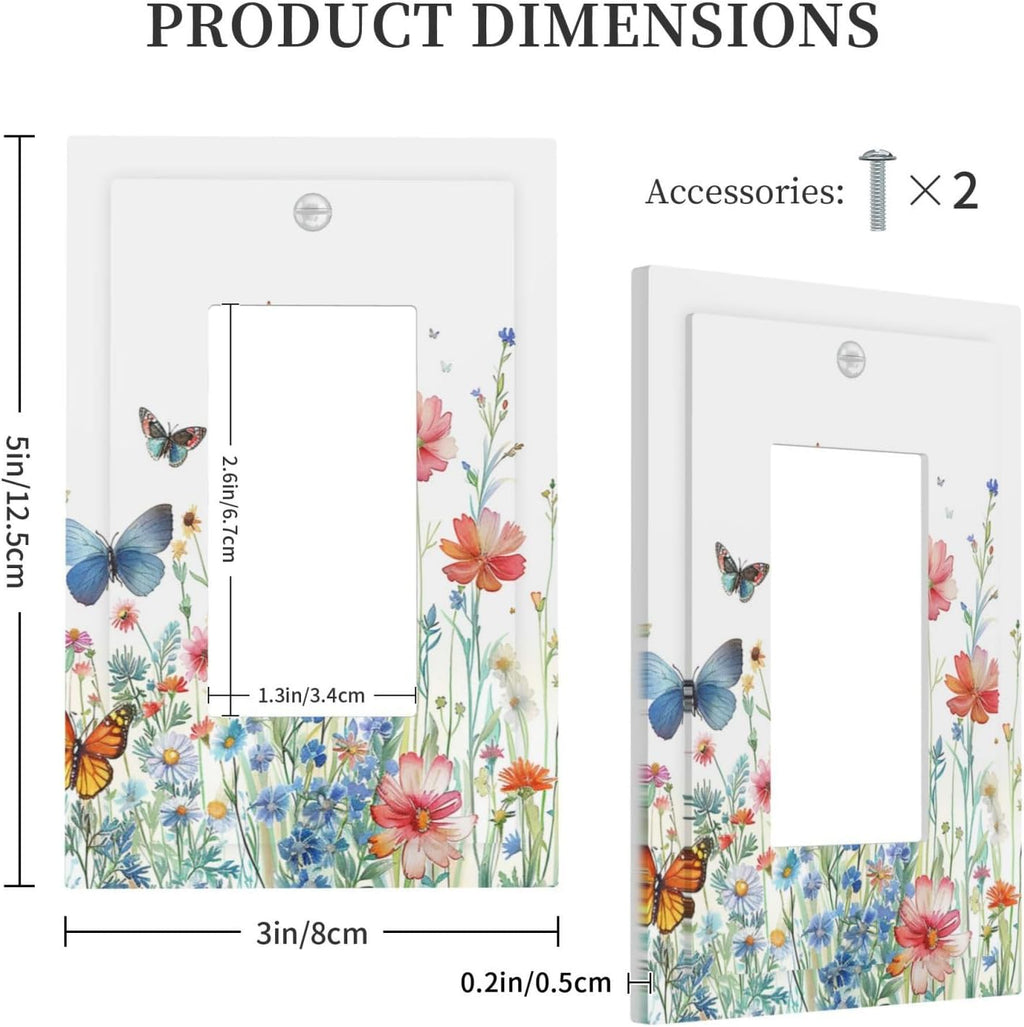 Decorative Outlet Covers Rustic Wildflower Blue Pink Floral Butterfly 1 Gang Rocker Light Switch Cover Plate Single Wall Plates for Electrical Outlets Switch Plate Covers for Home Decor