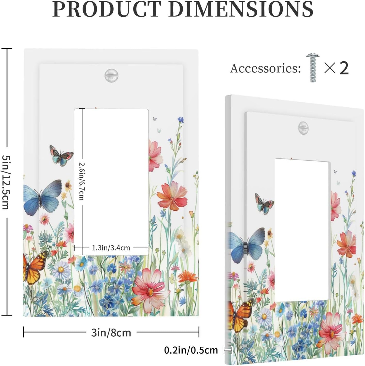 Decorative Outlet Covers Rustic Wildflower Blue Pink Floral Butterfly 1 Gang Rocker Light Switch Cover Plate Single Wall Plates for Electrical Outlets Switch Plate Covers for Home Decor