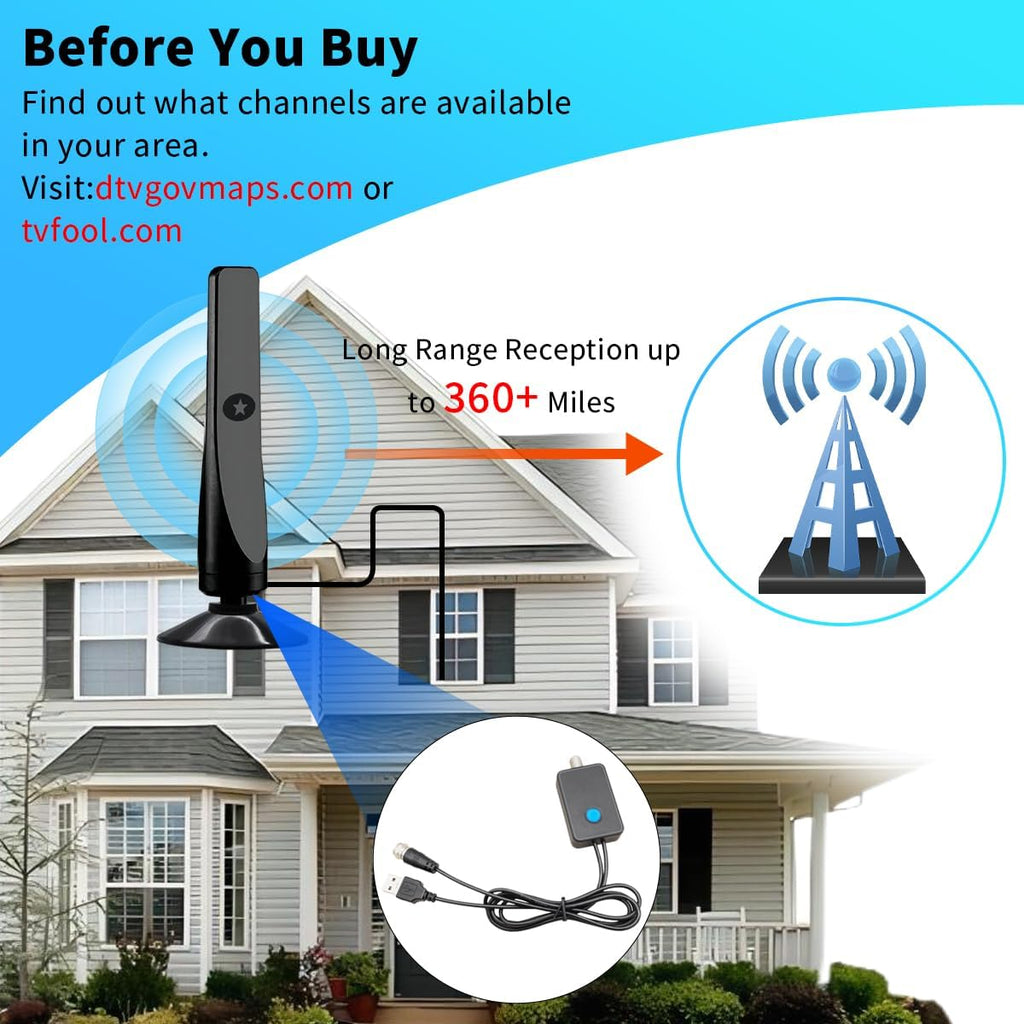 TV Antenna, Amplified HD Digital TV Antenna,for Long Range Reception,All Smart HD Digital Antennas with Amplifier Signal Booster for Local Channels Supports 4K 1080P,with High Performance Coax Cable-T
