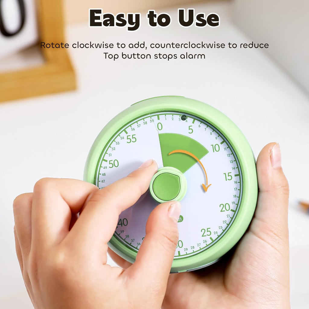 Visual Timer for Kids 60-Minute - Silent Analog Countdown Time Timer with Optional Alarm, Focus Tool for ADHD & Autism, Time Management for Homework, Chores, Office, Kitchen, Teaching & Study Routines
