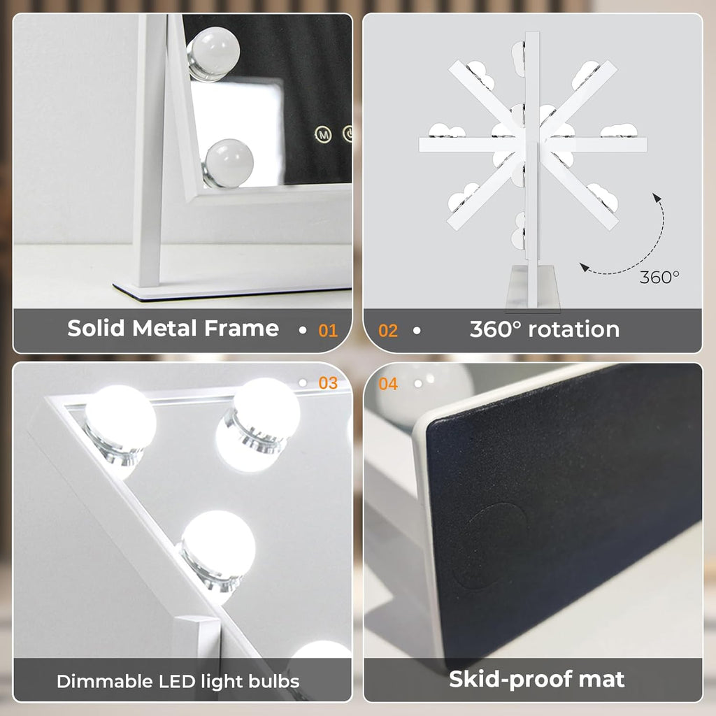 ZL ZELing Vanity Mirror with Lights,Makeup Mirror with Lights,Light up Mirrors with Smart Touch 3 Colors Dimmable,Mirror with Lights with 360° Rotation