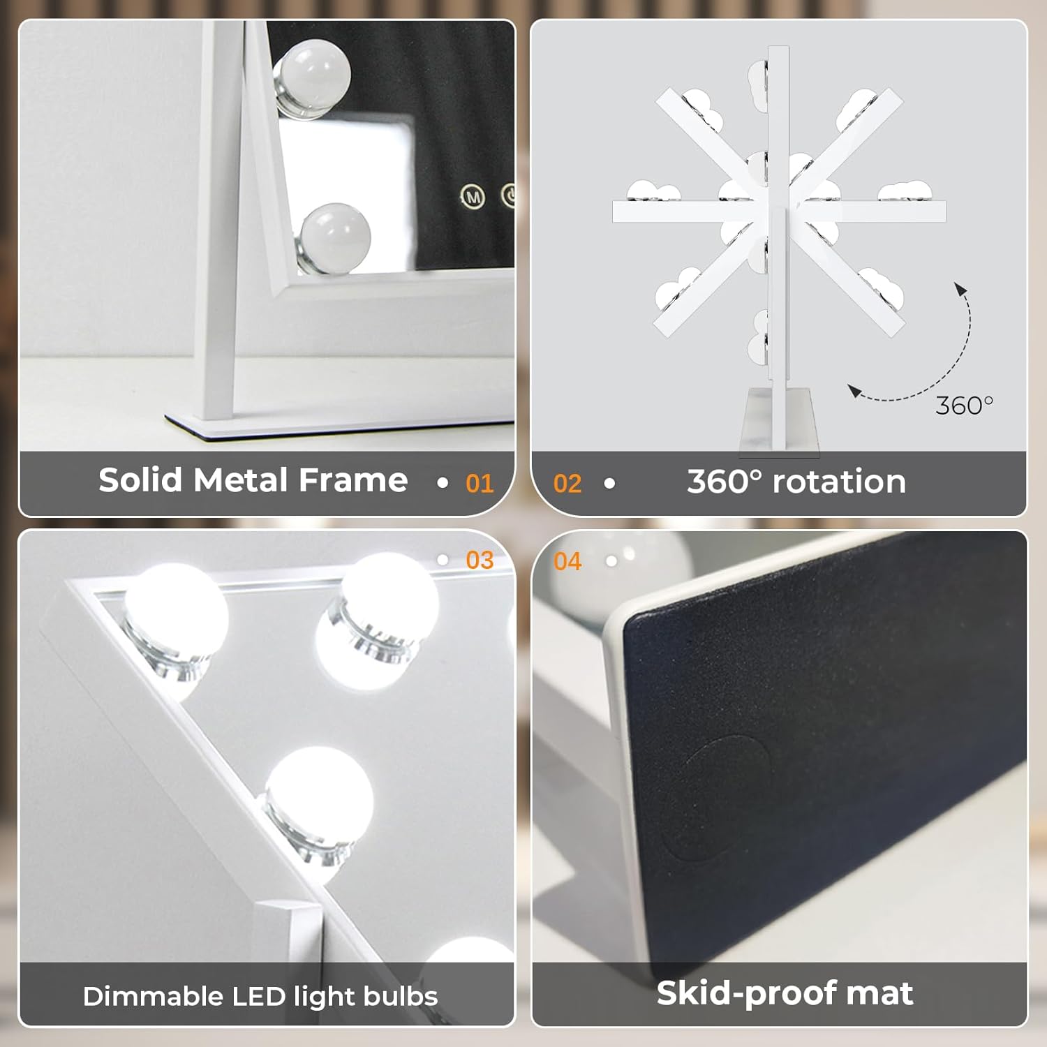 ZL ZELing Vanity Mirror with Lights,Makeup Mirror with Lights,Light up Mirrors with Smart Touch 3 Colors Dimmable,Mirror with Lights with 360° Rotation