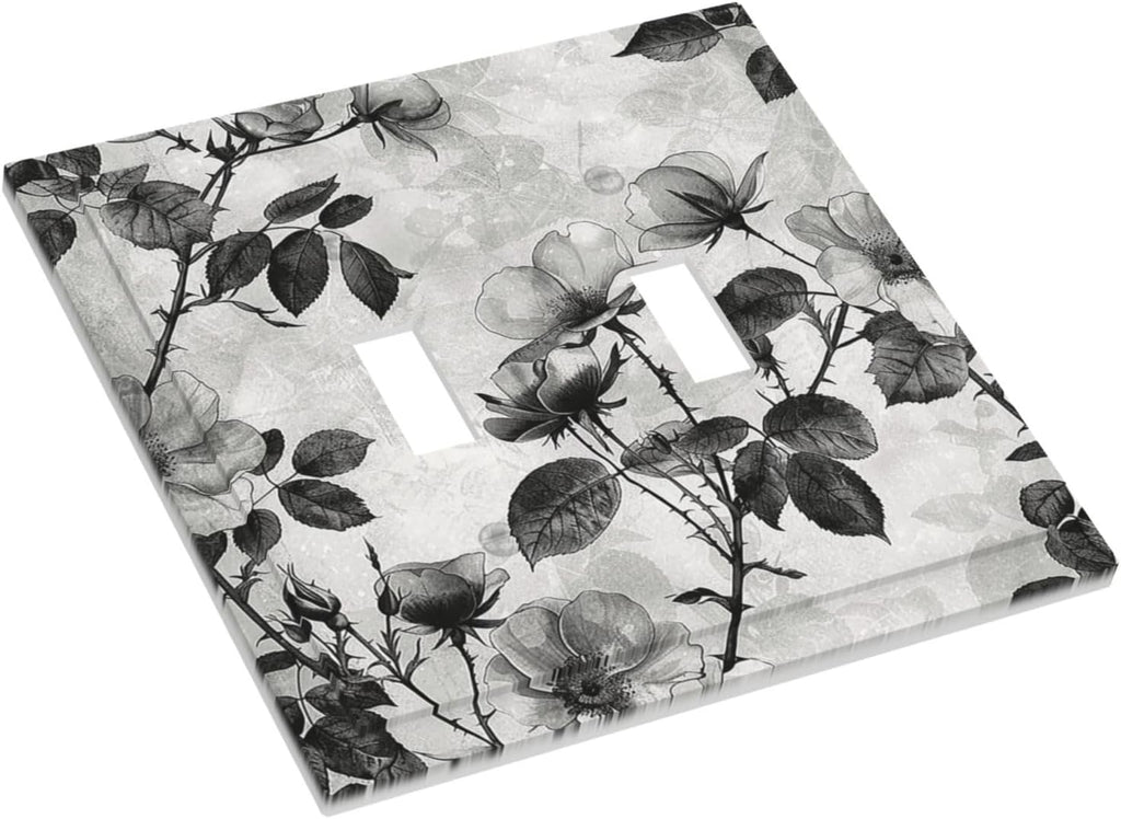 Decorative Switch Plates Black Breezy Watercolor Garden Floral 2 Gang Double Toggle Outlet Light Switch Cover Wall Plate Electrical Faceplate for Bedroom Home Decor