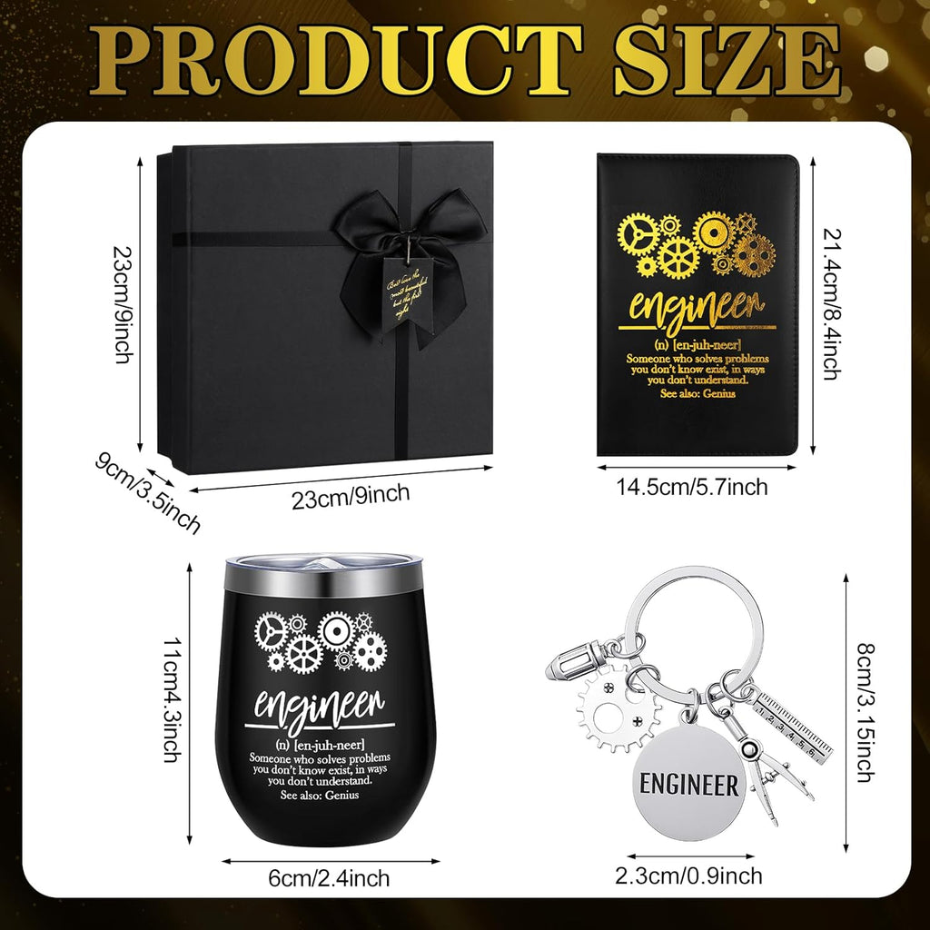 6 Pcs Engineer Gifts Set for Men Women Mechanical Engineer Gifts 12 oz Stainless Steel Cup Socks Keychain Pen Notebook Box for Aerospace Engineering Mechanical Electrical