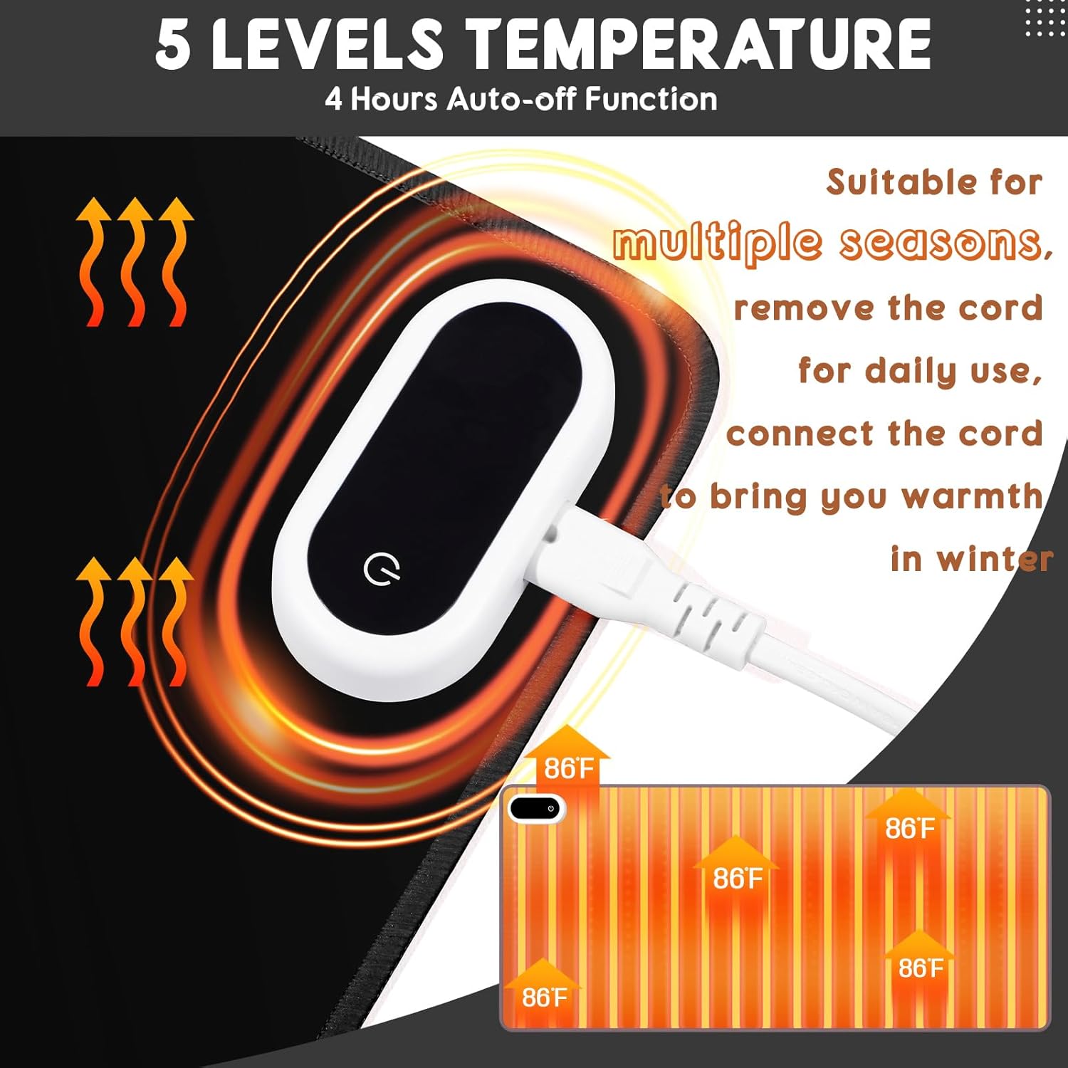 Konohan Heated Large Desk Mat PU Leather Warm Mouse Pad with 5 Heating Level & 4 Hour Auto Shut-Off Heating Keyboard Pad Warmer Gaming Mice Mat Only Supports 110v(Black Color,23.6"x 14.2")