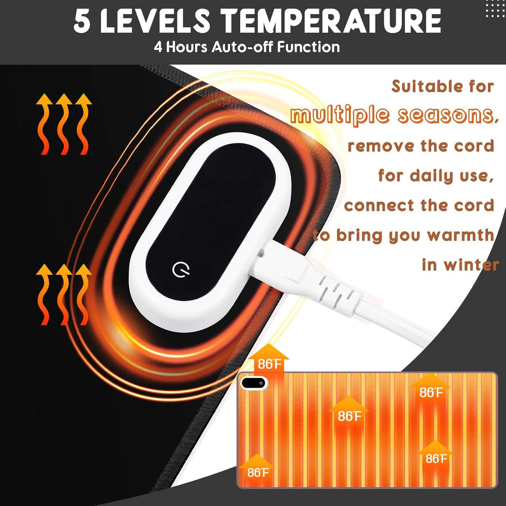 Konohan Heated Large Desk Mat PU Leather Warm Mouse Pad with 5 Heating Level & 4 Hour Auto Shut-Off Heating Keyboard Pad Warmer Gaming Mice Mat Only Supports 110v(Black Color,31.5" X 13")