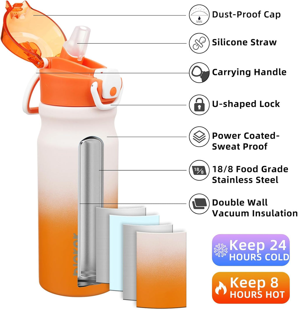 BJPKPK Stainless Steel Insulated Water Bottle with Straw Lid 18oz Reusable Metal Thermal Flask Bottles Keep Cold and Hot,Coral