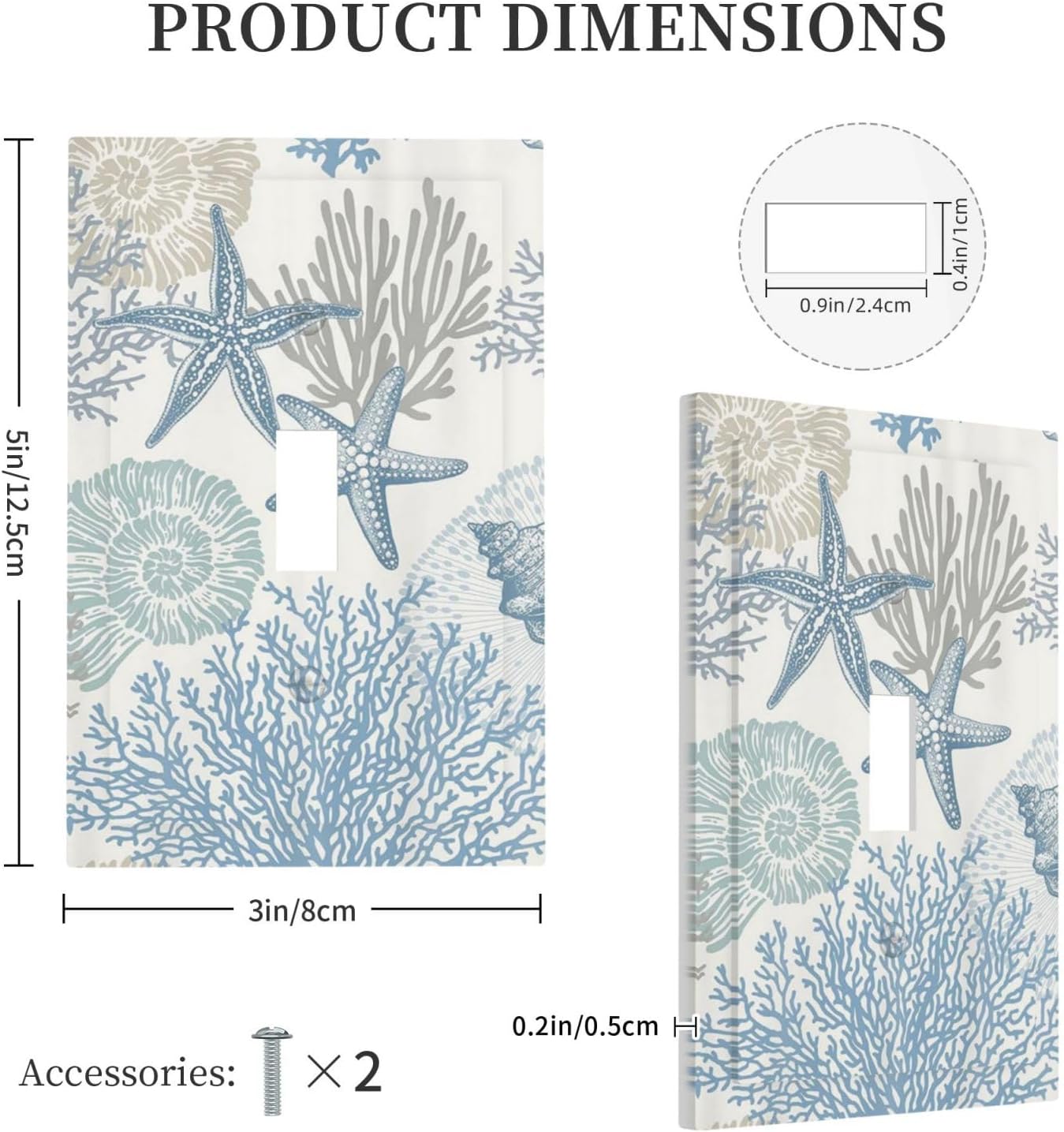 Decorative Light Switch Plate Covers Blue Starfish Coral Seaweed 1 Gang Light Switch Cover Plate Single Toggle Wall Plate Outlet Covers Faceplate for Bathroom Bedroom Decor （2 Pack）