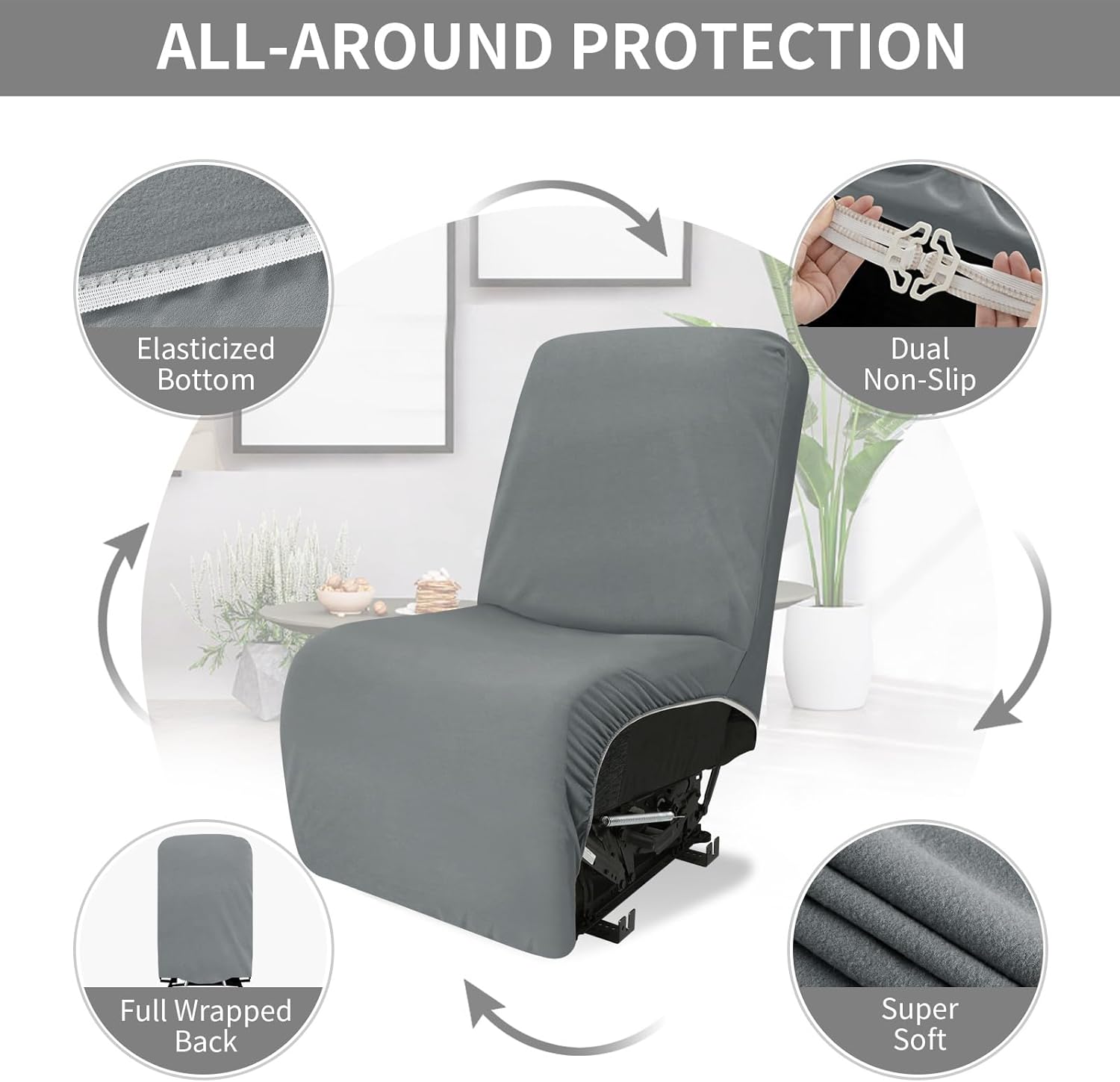 Easy-Going 100% Waterproof Recliner Cover Additional Seat Cover for Reclining Couch, Stretch Sofa Covers Washable Furniture Protector for Kids & Pets, 1 Seat, Light Gray
