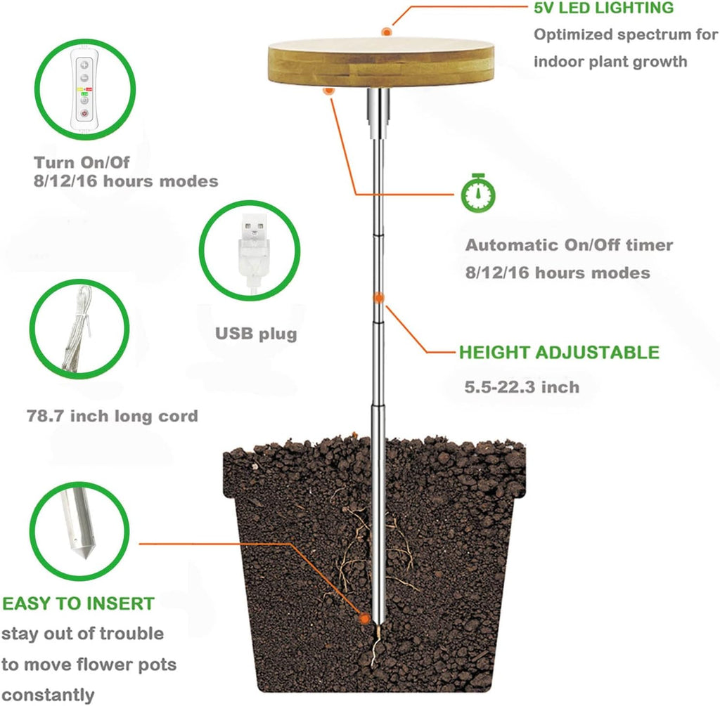 yadoker Plant Grow Light for Indoor Plant,Bamboo Mini LED Grow Light Garden,Height Adjustable,Automatic Timer with 8/12/16 Hours