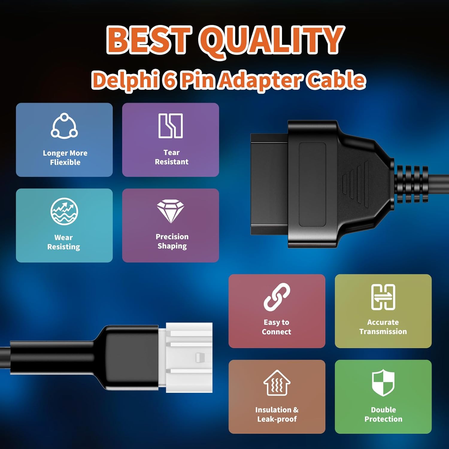 OBD2 Adapter Cable Fits for Delphi Motorcycles, 6Pin to 16Pin OBD2 Diagnostic Adapter Cable Works with All OBDII Scanner