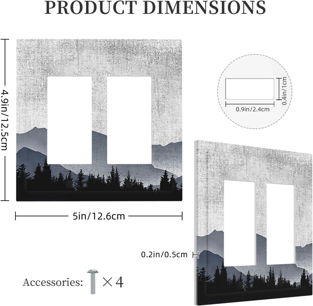 Decorative Outlet Covers Natural Landscape Mountains Pine Trees 2 Gang Double GFCI Rocker Electrical Wall Panels Light Switch Cover Plate for Bedroom living Room Decor