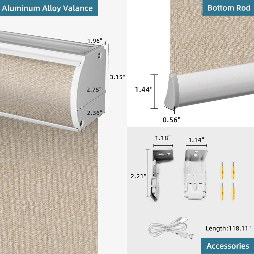 SmartWings Motorized Roller Shades Work with Homekit, Alexa Google, 100% Blackout Smart Blinds for Windows, Cordless Remote Control Window Shades, Linen Caramel, Customized Size