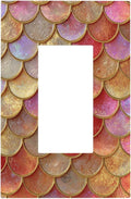 Mermaid Glitter Scale Rainbow Gold Fish Scales Decorative Outlet Covers 1 Gang Single Rocker Light Switch Cover Plate Wall Plates GFCI Faceplate for Bed Room Home Decor