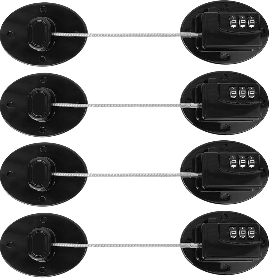 Fridge Lock Refrigerator Lock- Child Safety Cabinet Locks for Refrigerator, Freezer, Drawers & Cabinets - No Key Combination Lock, Adjustable & Reusable for Kids, Adults, Pets (Black 4Pack)