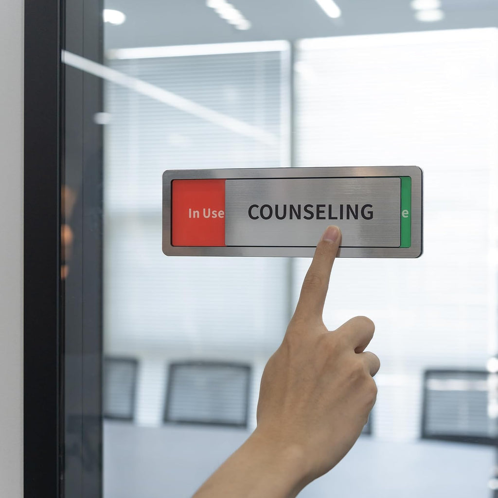 Consultation Room Door Sign with Slider, Do Not Disturb Privacy Office Sign, In Use/Available Acrylic Sliding Indicator for Business Hospital Home, Brushed Silver 8" x 2.6"
