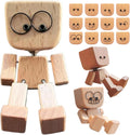 Shaking Wooden Man Figurine - 12 Magnetic Changeable Faces, Handmade Shaking Feet Wooden Doll for Car Dashboard Decorations, Funny & Creative Desktop Office Desk Decor (White 2pcs)