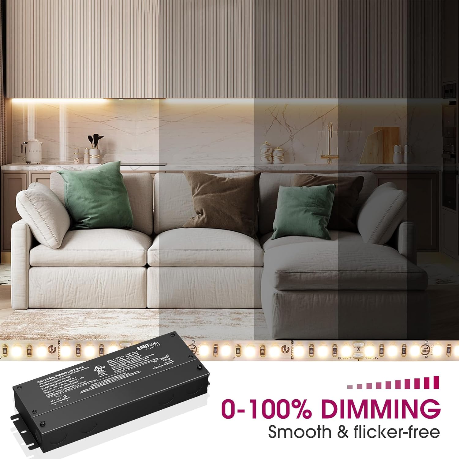 EMITEVER 192W Dimmable LED Driver, 24V 5-in-1 Dimmable Power Supply,2-Channels AC to DC Transformer for LED Light, Compatible with Lutron and Leviton Dimmer, Waterproof IP67 and UL Listed, Class 2