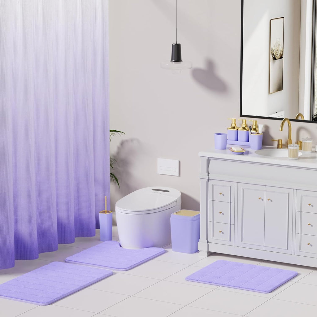 Bathroom Sets with Shower Curtain and Rugs, 27PC Bathroom Accessory Set, Purple Bathroom Set, Purple and Gold Bathroom Accessories Set with Trash Can, Toilet Brush and Soap Dispensers