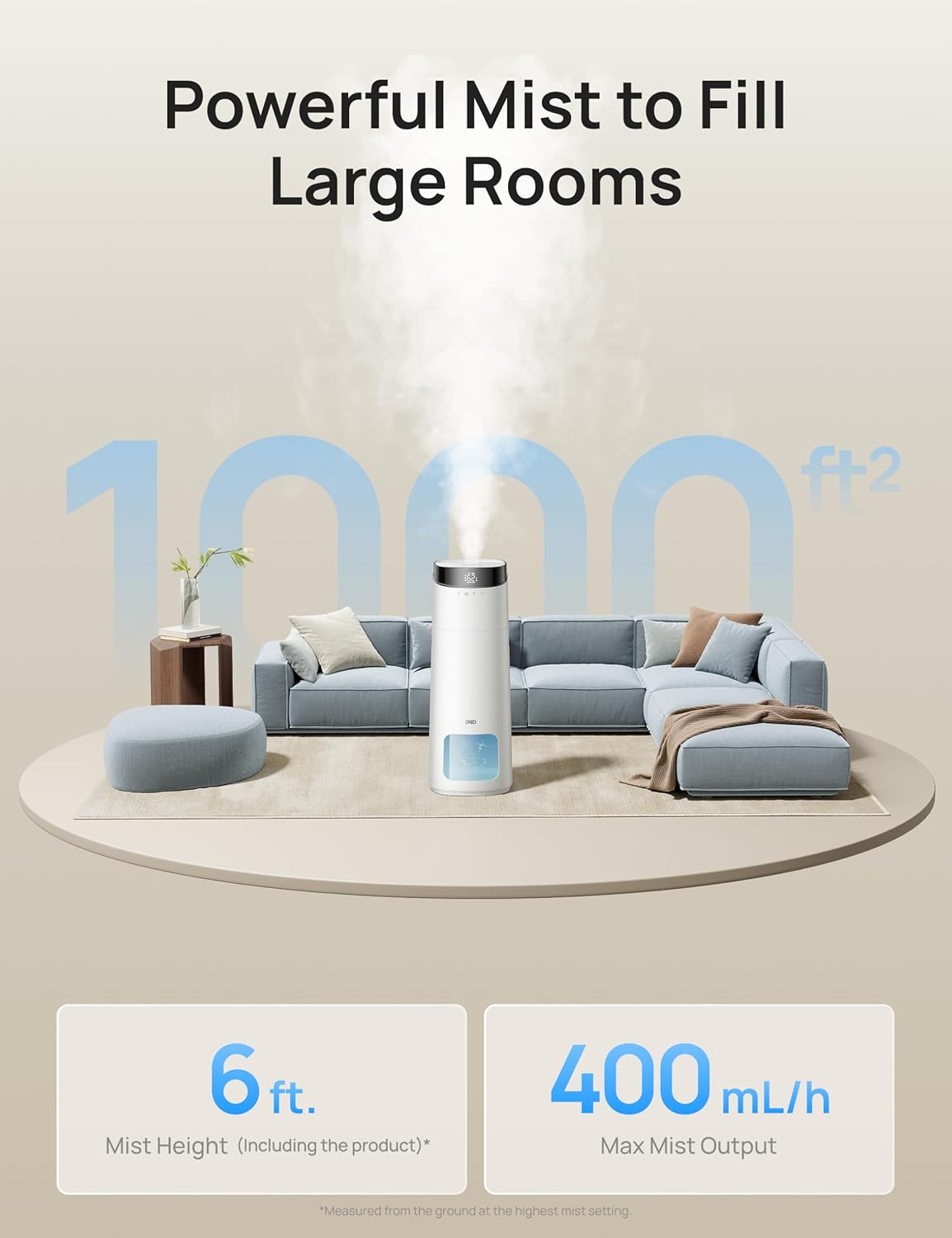 Dreo 16L Smart Humidifier Large Room 1000 ft², 130H Cool Mist Air Humidifiers for Bedroom Plants Baby, Top Fill, Remote/Touch/Voice & APP Control, Clean Tank Technology, 30dB, RGB Light, HM755S White