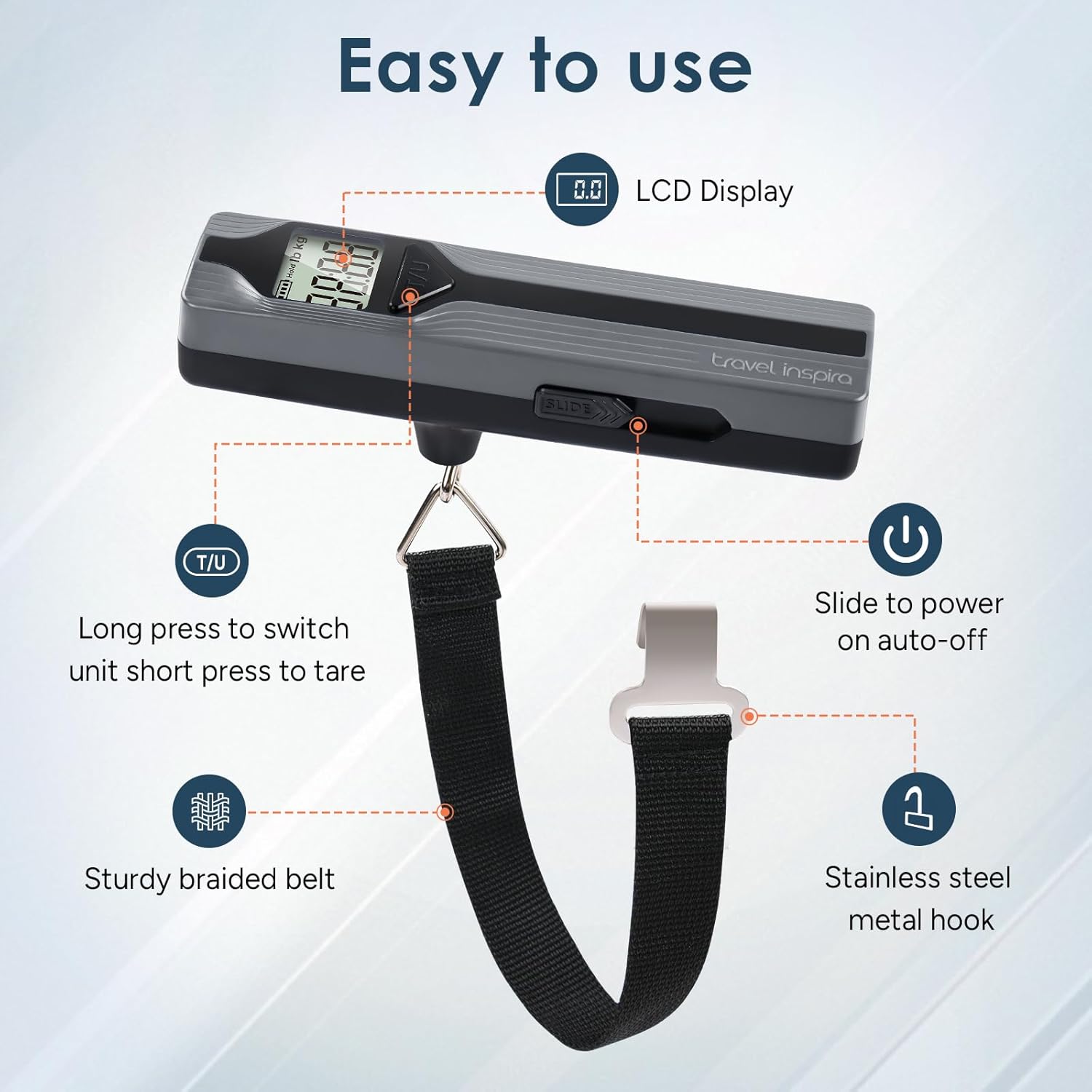 travel inspira Luggage Scale Battery-Free, Travel Essentials, Portable Handheld Suitcase Weight Scale for for Travel Accessories, 110lbs/50kg
