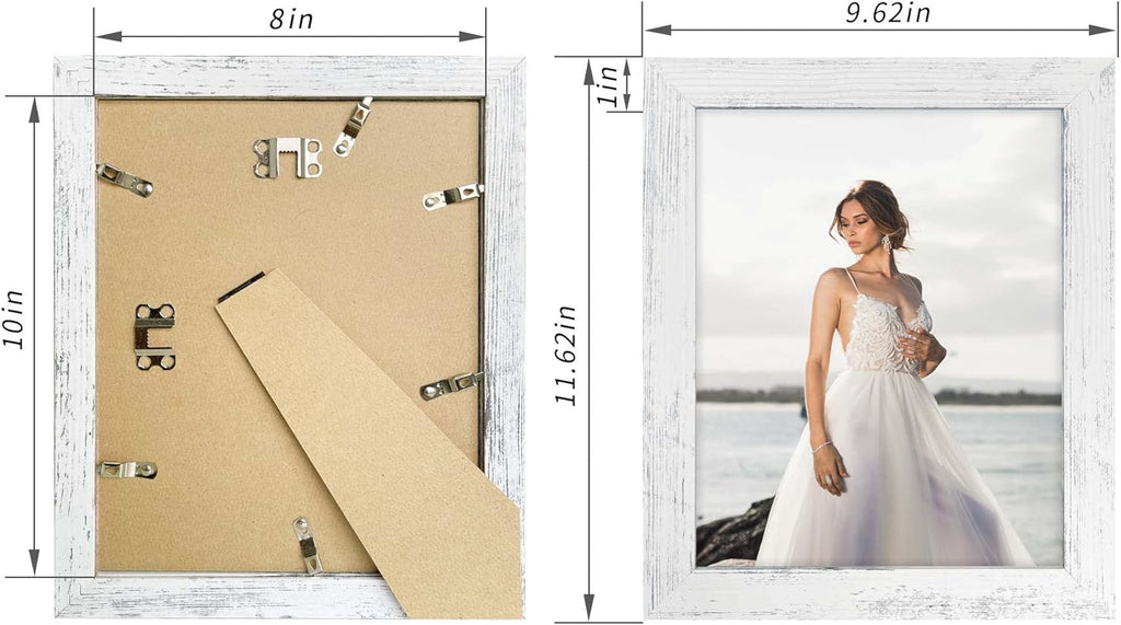 iRahmen 8x10 Picture Frame Set of 4, High Definition Glass Distressed White Frame, 8 x 10 Wood Photo Frames for Tabletop Display and Wall Mounting