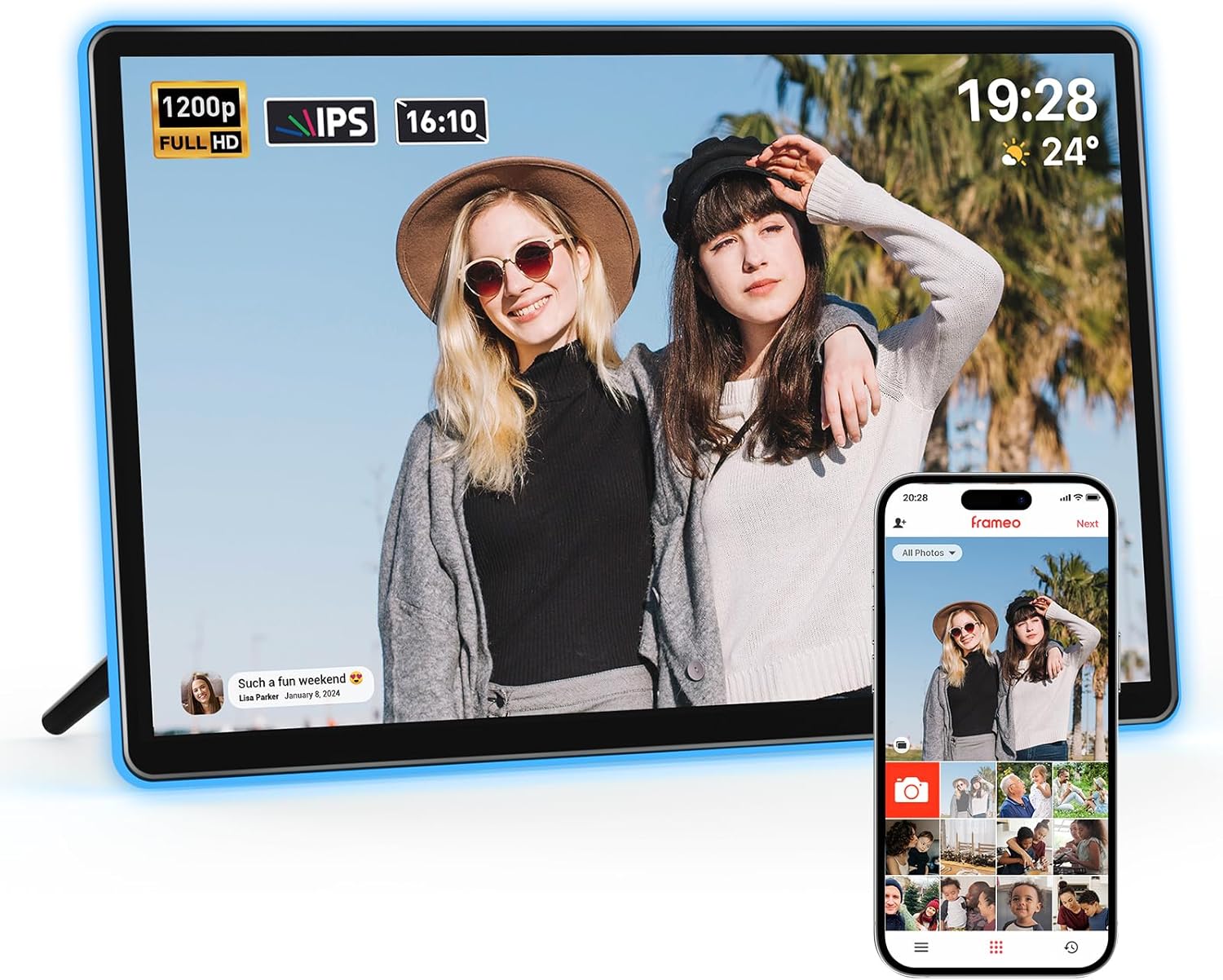 ApoloSign Neon Light Digital Picture Frame - 14" 2K FHD Display | AI Color-Changing LED Strip Digital Photo Frame | Quick Share Photos/Videos, Easy Setup in Frameo App | Best Digital Frame for Gifting