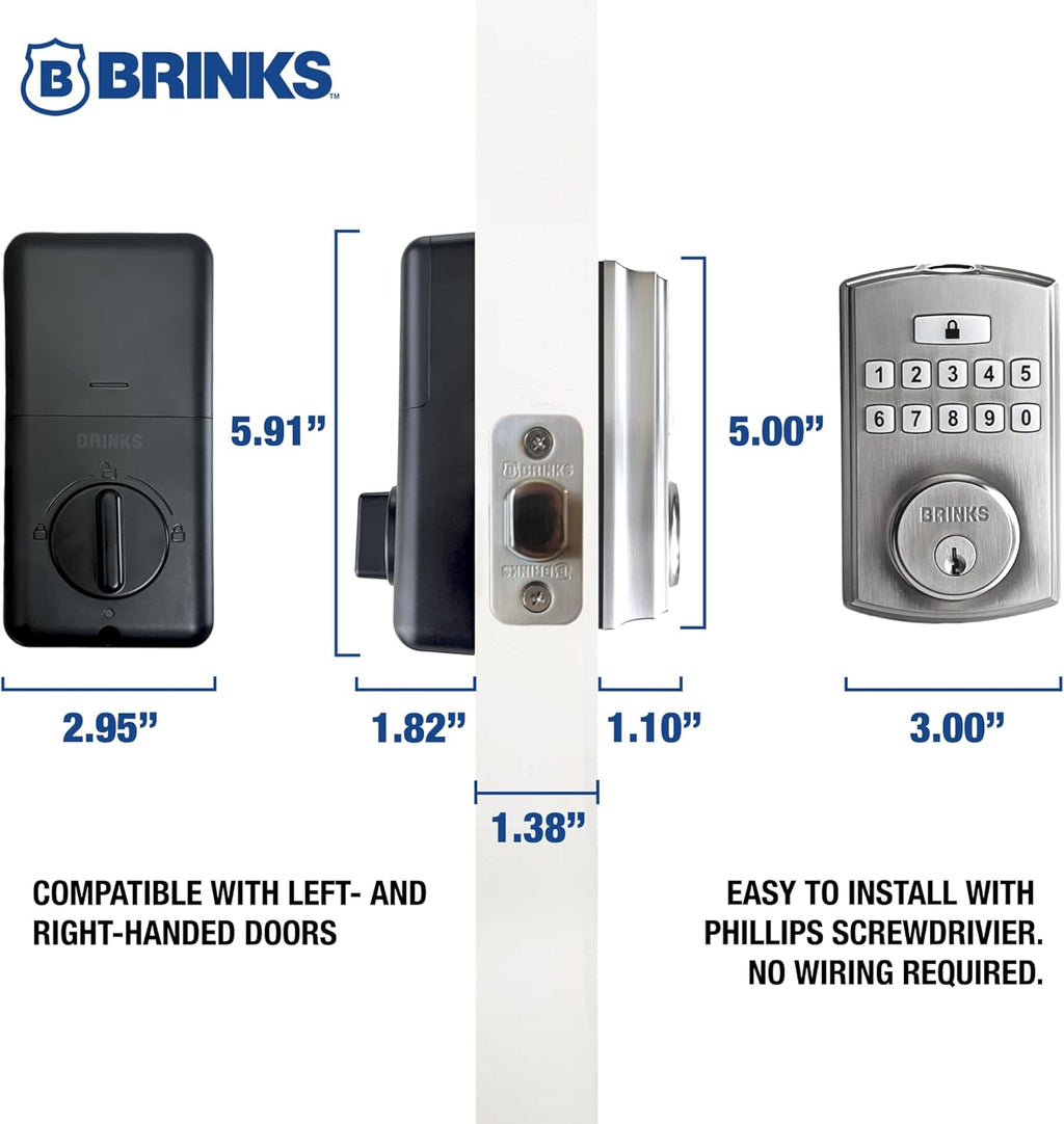 BRINKS Security Door Locks, High-Security Keyless Entry, Smart Electronic Door Lock with Deadbolt, Up to 50 Codes, Automatic Locking (Deadbolt, Satin Nickel)