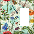 Dragonflies Flowers Butterfly 2 Gang 1 Rocker 1 Blank Outlet Light Switch Cover Decorative Wall Plate Cover For Home Living Bedroom Kitchen Decorative