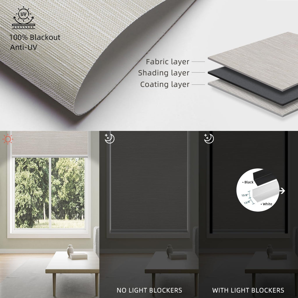 SmartWings Motorized 100% Blackout Shades Blinds, Custom Size, Cordless Window Shades with Rechargeable Battery, Work with Matter/Apple HomeKit, Alexa, Thread/Zigbee, Remote Optional, Essential Cream