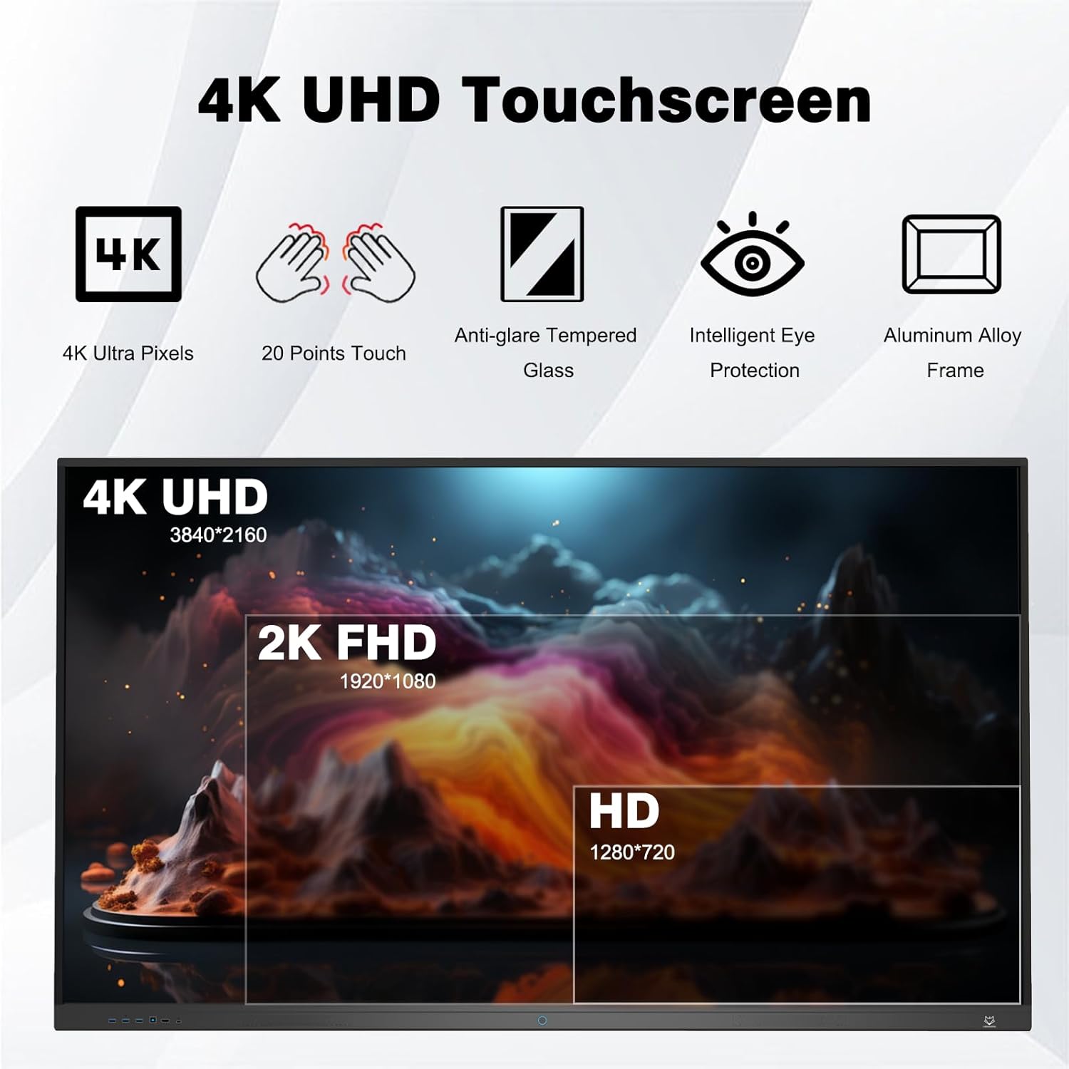 65 Inch Smart Board,4K Touch Screen Interactive Whiteboard, All-in-One Smart Digital Whiteboard for Classroom Home and Business Built in Android 14.0 8+128G with Robust App Ecosystem(Board+Wall Mount)